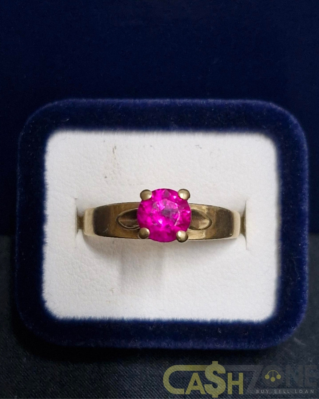 Ladies 9ct Yellow Gold Pink Stone Ring