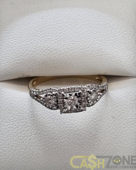 Ladies 9ct Yellow Gold Clear Stone Vintage Style Ring