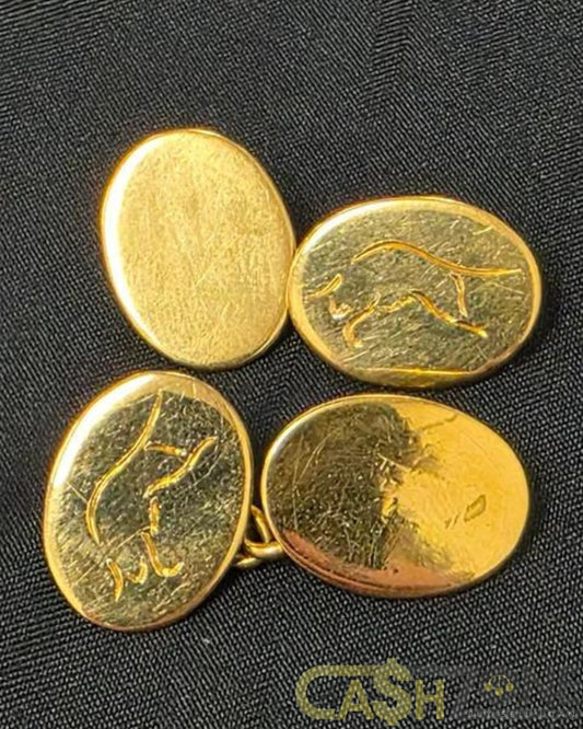 18ct Yellow Gold Victorian Era Bull Design Cufflinks