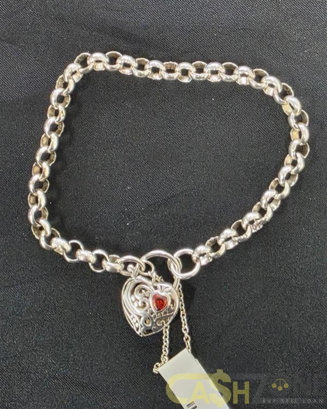 Ladies Silver Heart Lock Belcher Bracelet