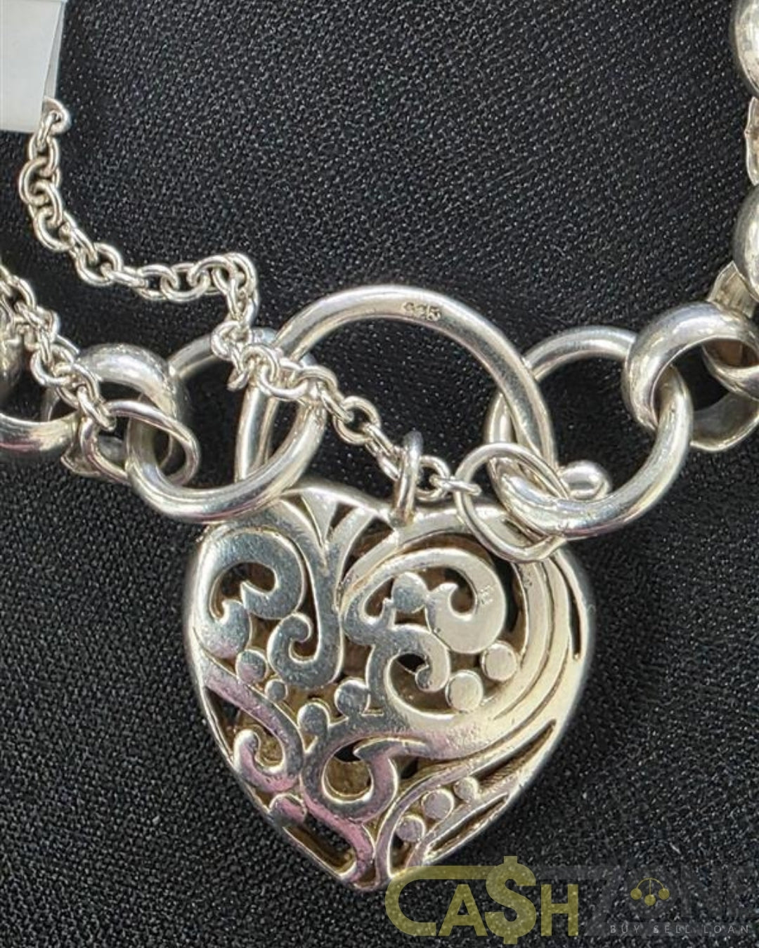 Ladies Silver Heart Lock Belcher Bracelet