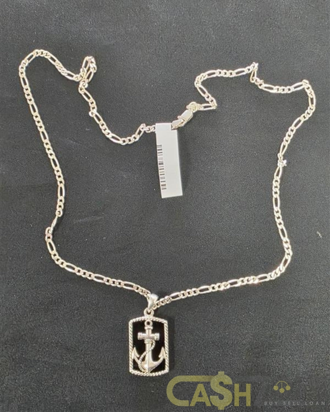 Men's Onyx And Silver Anchor Pendant With Silver Chain