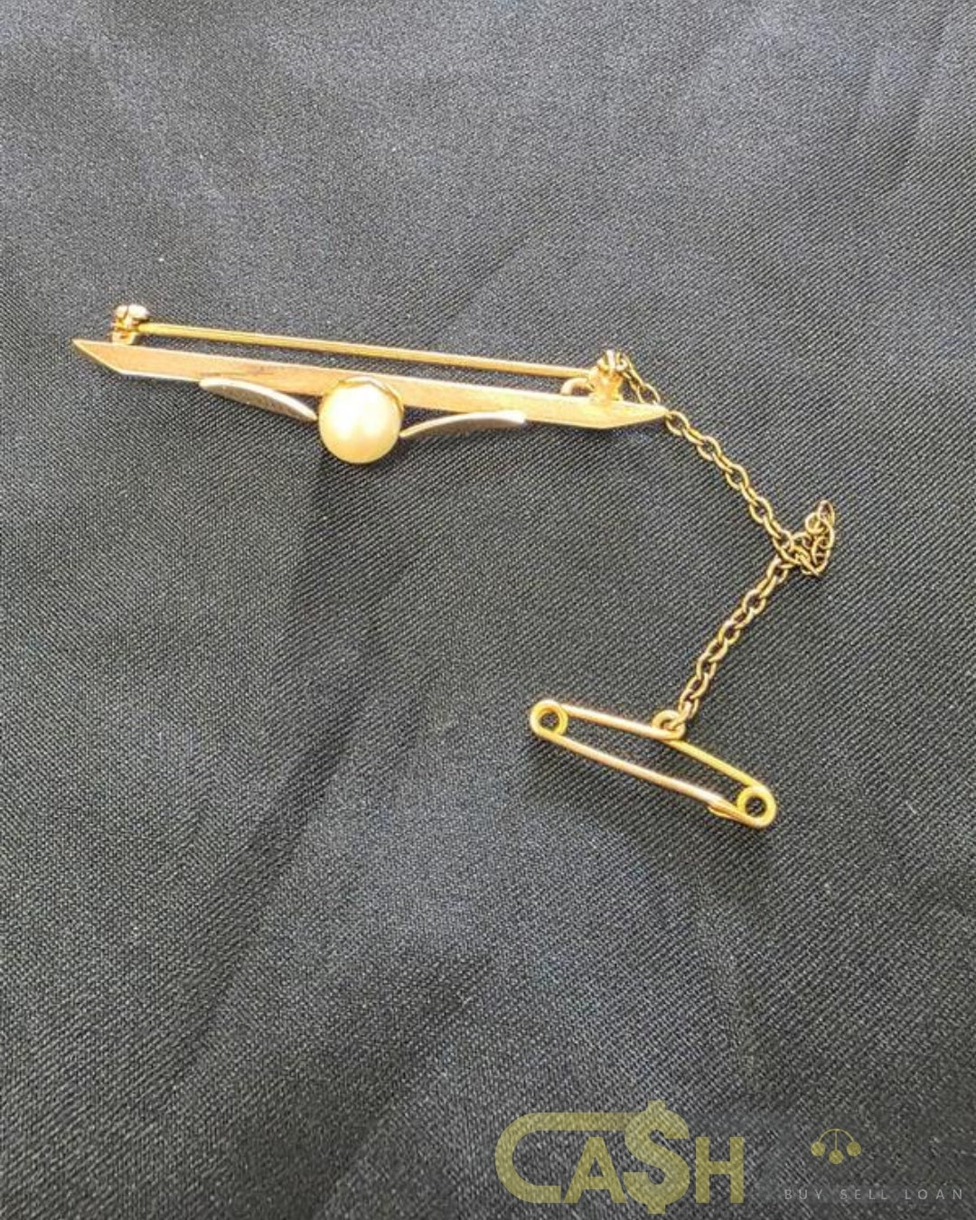 Ladies 9ct Yellow Gold Bar Pin With Pearl