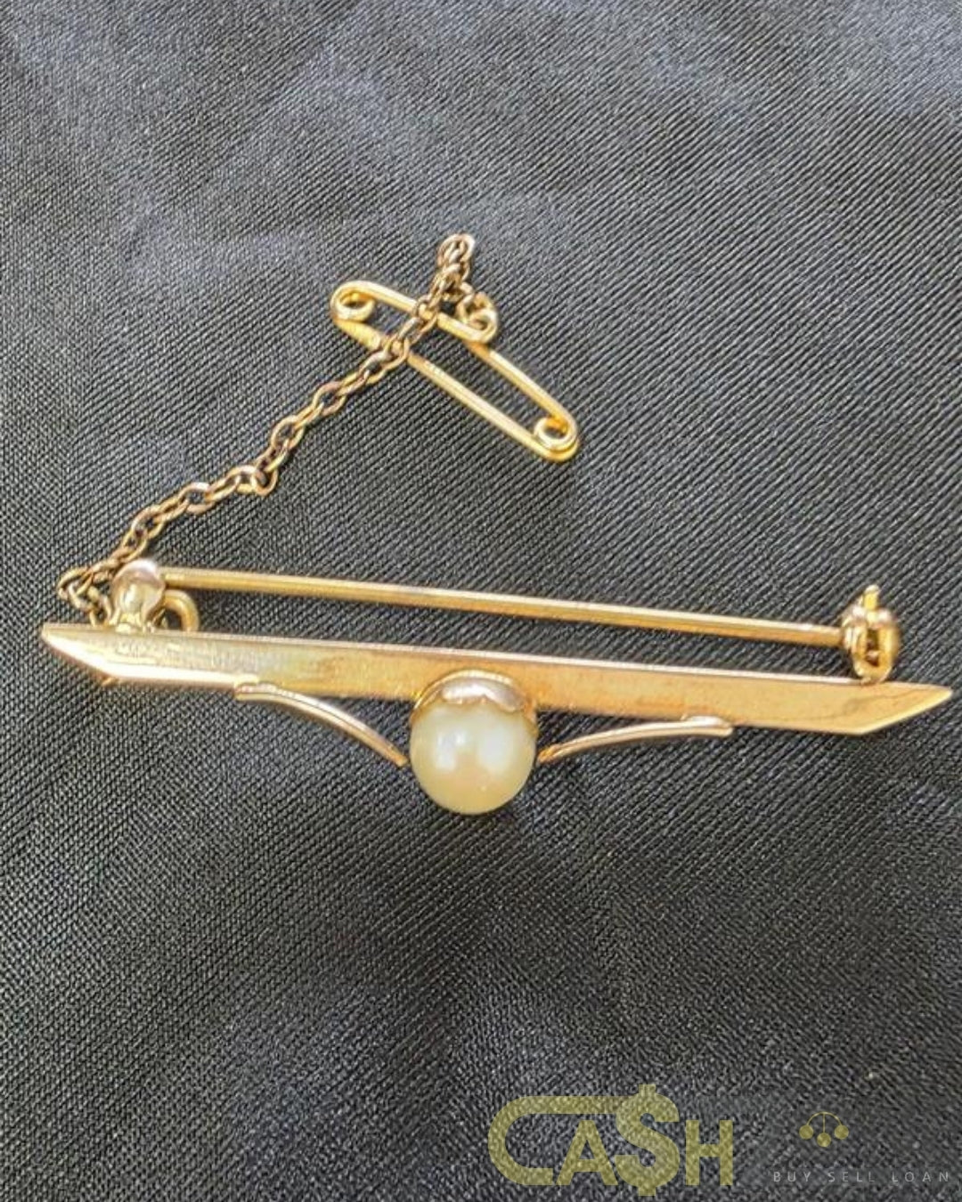 Ladies 9ct Yellow Gold Bar Pin With Pearl