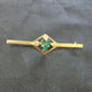 Ladies 9ct Yellow Gold Bar Pin With Green Heart Shaped Stone