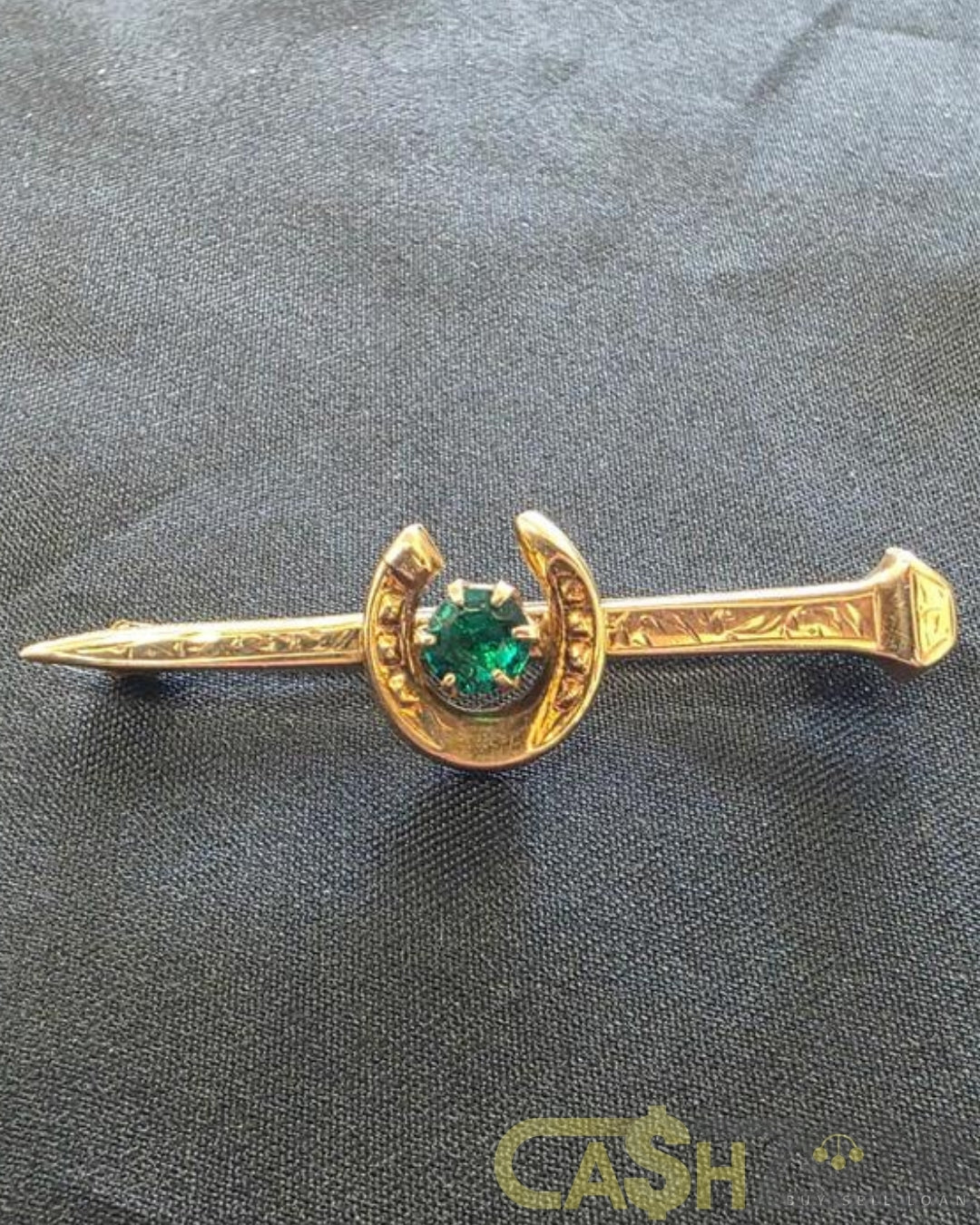 Unisex 9ct Yellow Gold Horseshoe & Nail Brooch