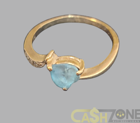 Ladies 9ct Yellow Gold Ring With Blue Stone Aquamarine Style