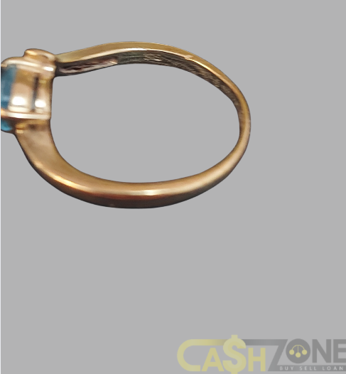 Ladies 9ct Yellow Gold Ring With Blue Stone Aquamarine Style