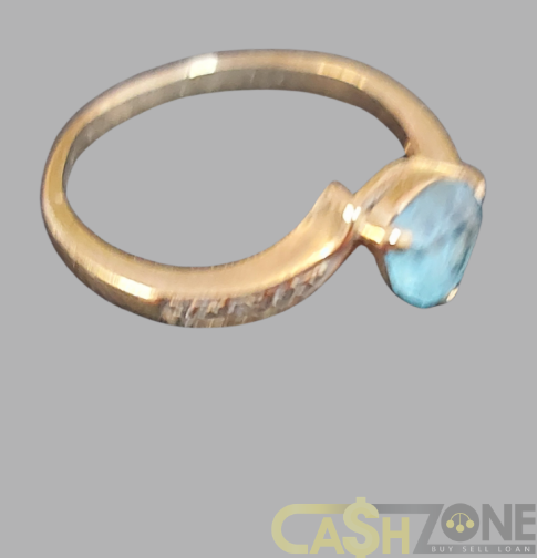Ladies 9ct Yellow Gold Ring With Blue Stone Aquamarine Style