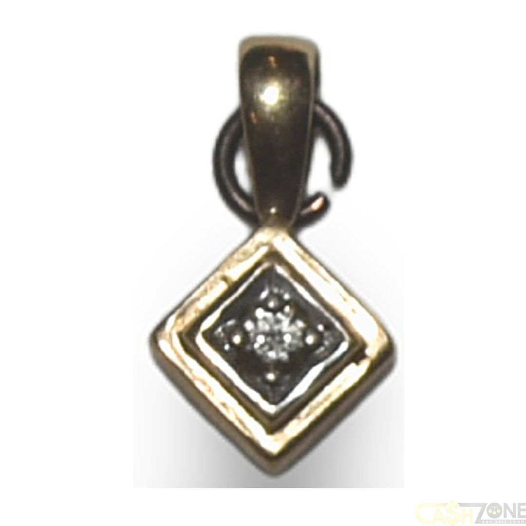 9CT GOLD SQUARE PENDANT w CLEAR STONE