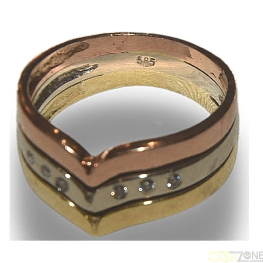 LADIES 14CT TRI COLOURED GOLD V SHAPED RING