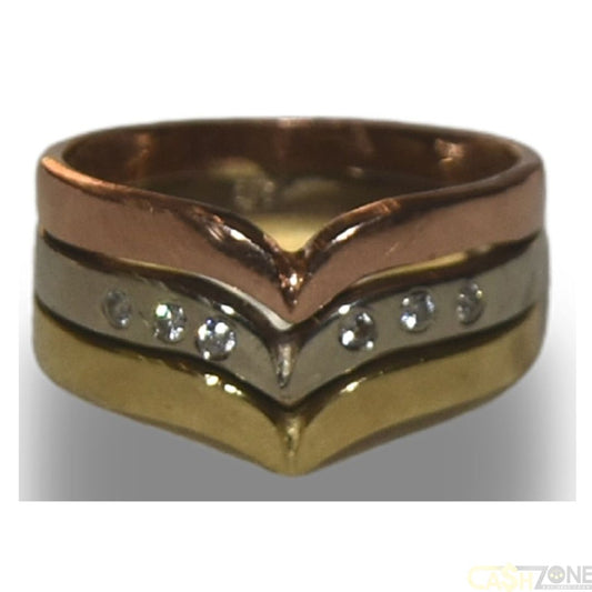 LADIES 14CT TRI COLOURED GOLD V SHAPED RING