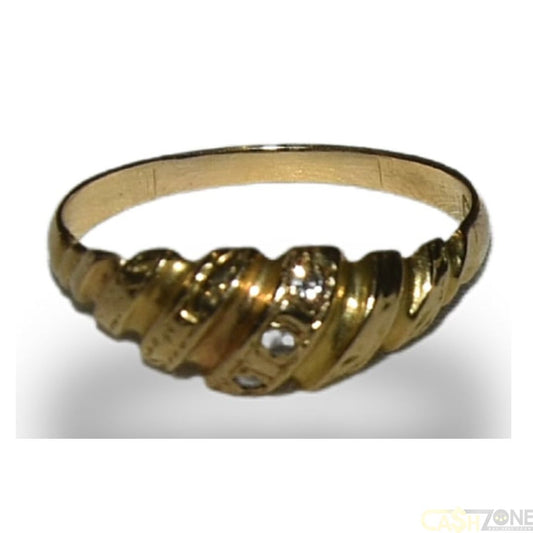 LADIES 9CT YELLOW GOLD PATTERNED TOP RING w CLEAR STONE