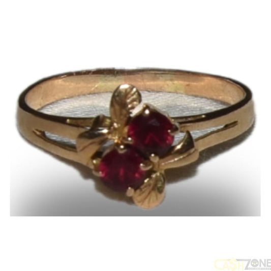 LADIES 9CT YELLOW GOLD RING w RED STONES