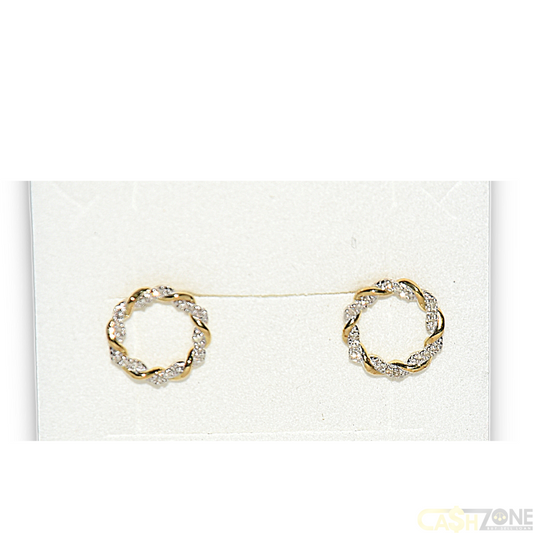 Ladies 9ct Solid Yellow Gold Round Twist Stud Earrings 1.3G