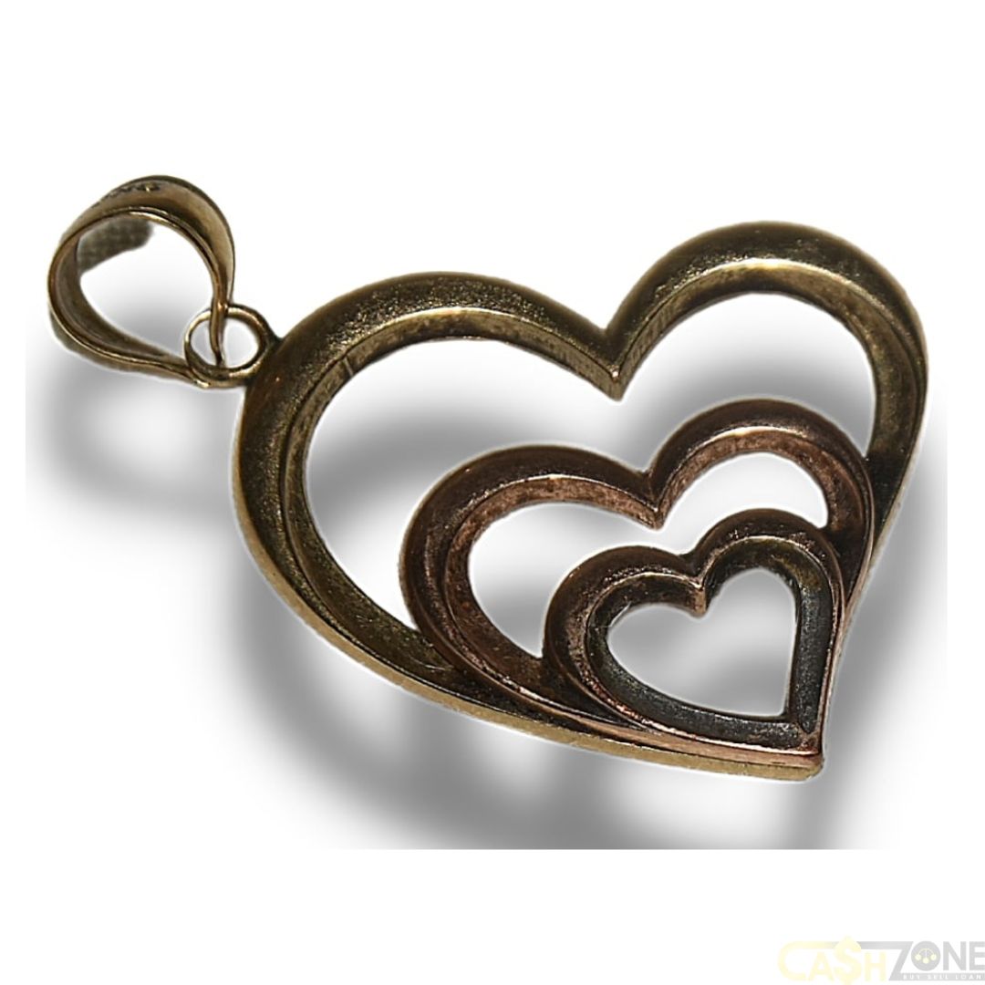 9CT YELLOW GOLD LAYERED HEART  PENDANT