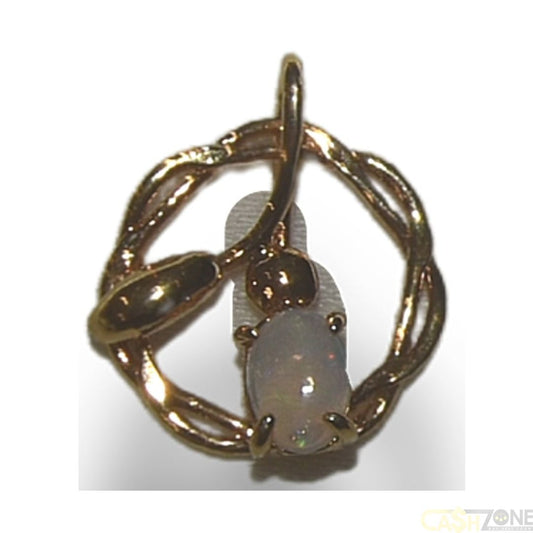 LADIES 9CT YELLOW GOLD ROUND TWIST PENDANT WITH SMALL OPAL LOOK STONE