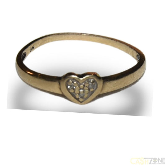 LADIES 9CT GOLD HEART RING W CLEAR STONES