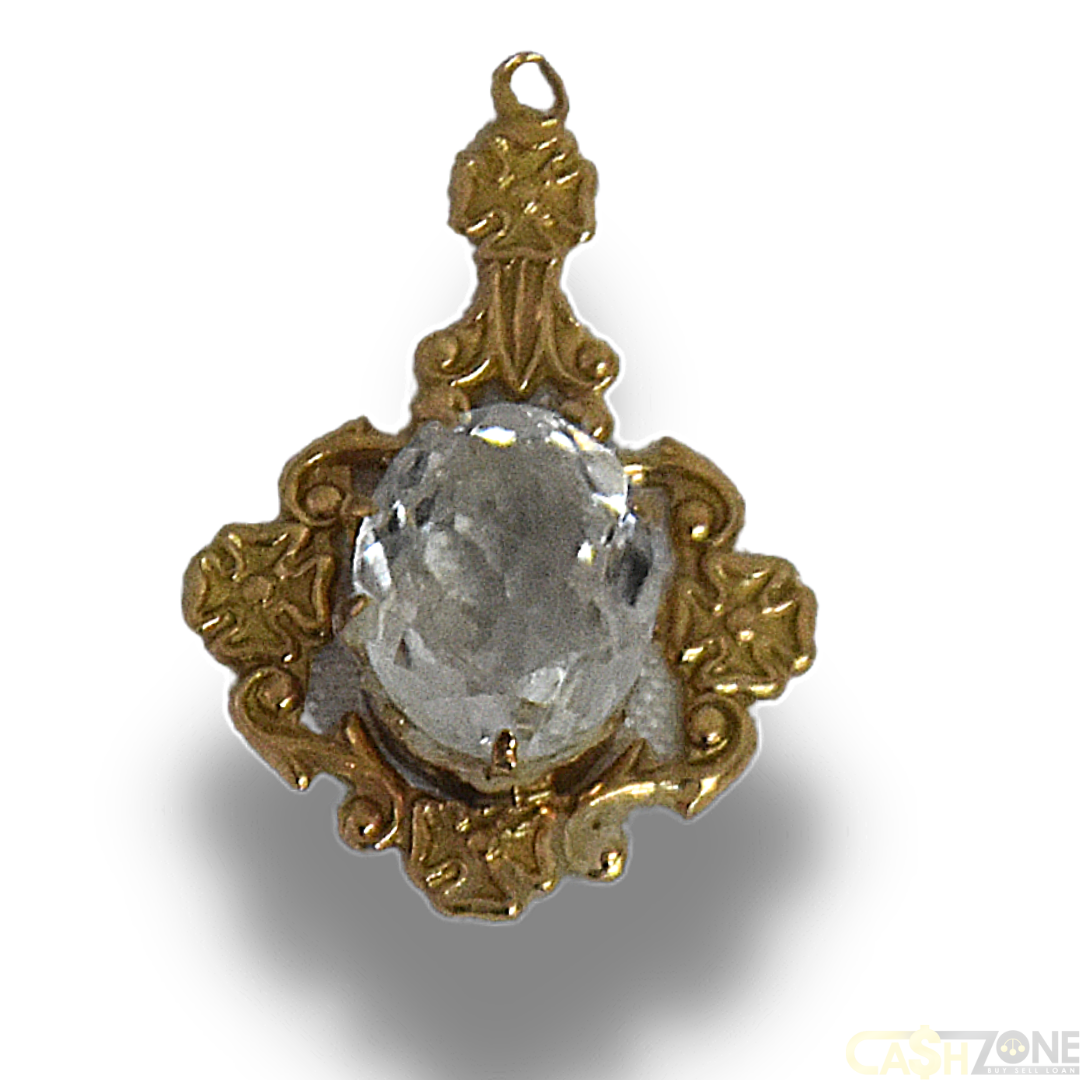 Ladies 9ct Solid Yellow Gold Pendant With Clear Stone