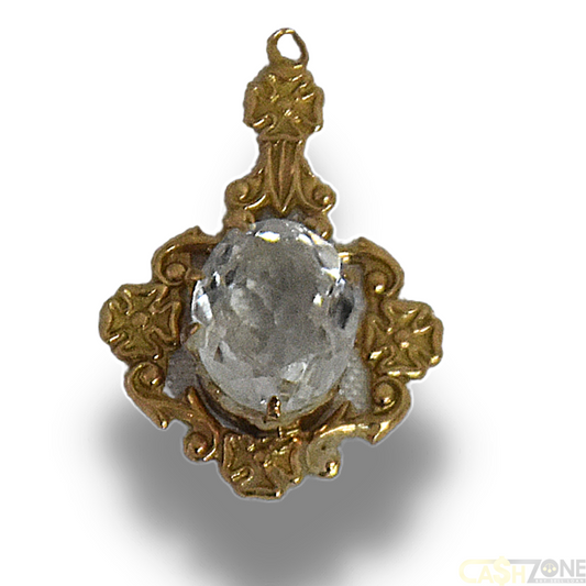 Ladies 9ct Solid Yellow Gold Pendant With Clear Stone 2G