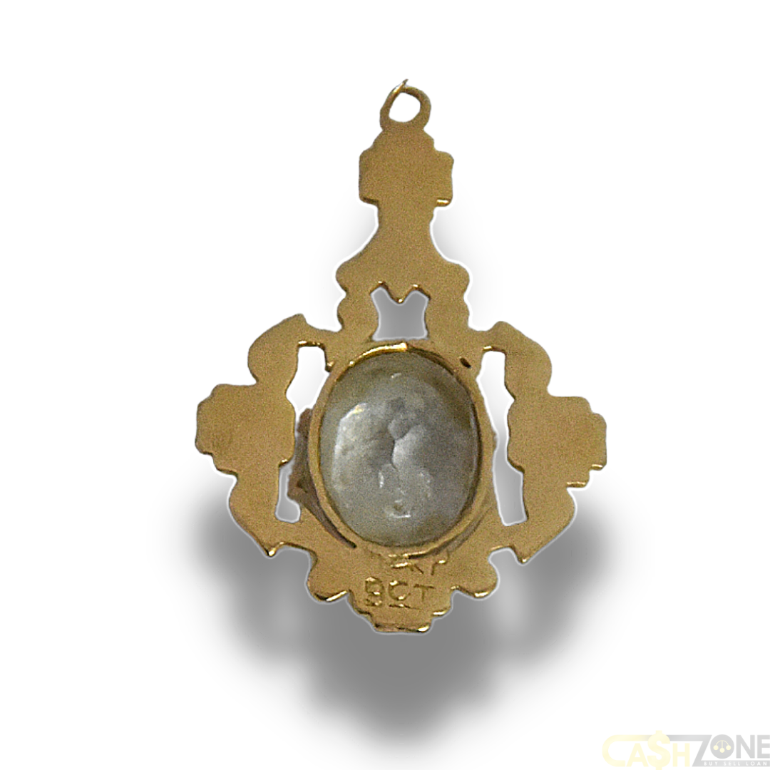 Ladies 9ct Solid Yellow Gold Pendant With Clear Stone