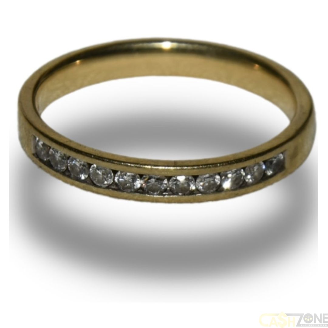 LADIES 9CT YELLOW GOLD RING LINE SETTING w CLEAR STNS – Cashzone Australia