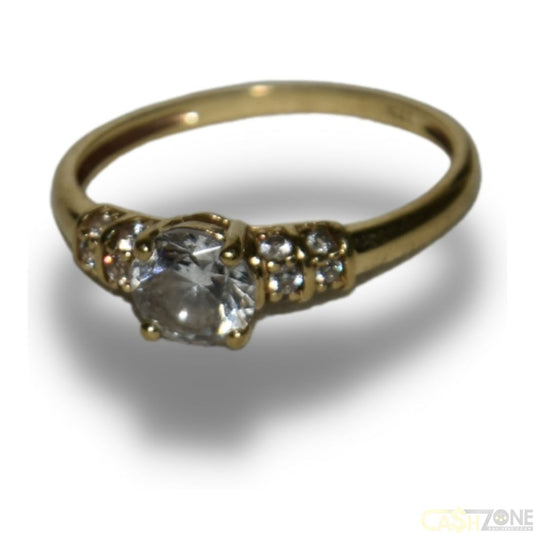 LADIES 9CT YELLOW GOLD SOLITAIRE STYLE RING WITH 5 CLEAR STONES