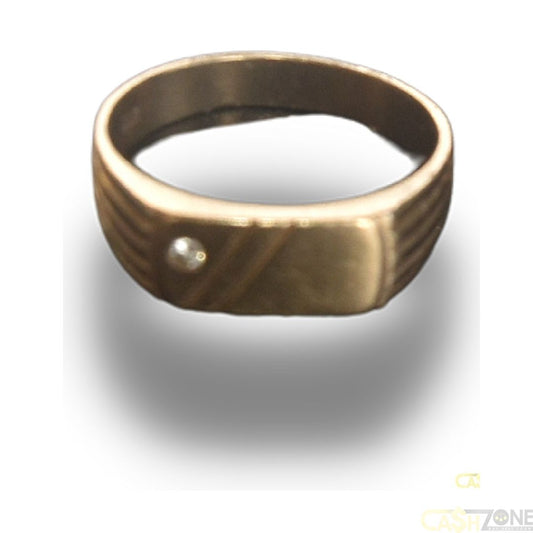 MEN'S 9CT YELLOW GOLD RING w CLEAR STONE