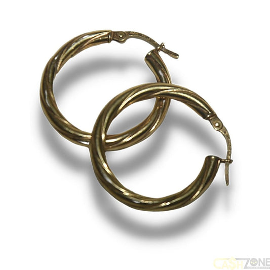 LADIES 9 CT YELLOW GOLD TWIST HOOP EARRINGS