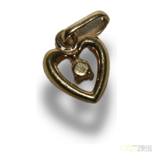 LADIES 9CT GOLD HEART PENDANT WITH CLEAR STONE