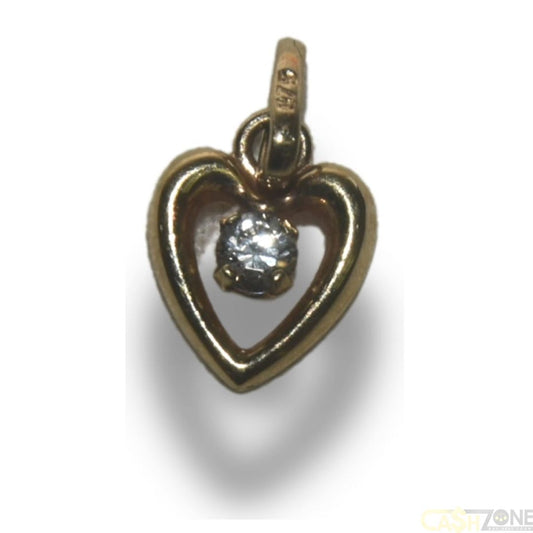 LADIES 9CT GOLD HEART PENDANT WITH CLEAR STONE